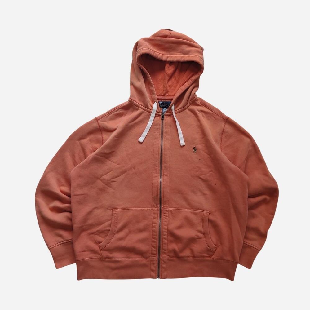 Vintage Polo Ralph Lauren Washed Orange Zip Up Hoodie with Khaki Pony